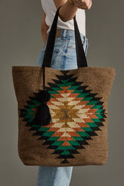 brown and multicolored western-inspired tote bag, western tote, aztec-inspired tote bag, women's tote, fall tote bag