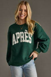 green apres sweatshirt, après sweatshirt, green sweatshirt, oversized sweatshirt, women's sweatshirt, ski trip