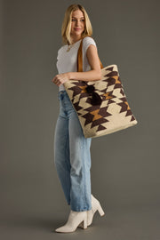 cream, brown and tan western tote bag, western tote, aztec-inspired tote bag, travel bag, women's tote bag, neutral tote