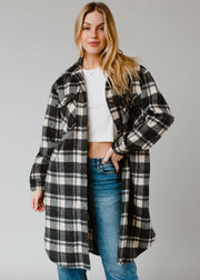 black and cream plaid long jacket