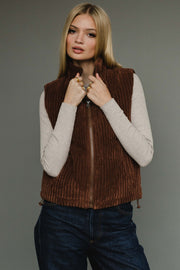 dark brown corduroy vest, brown vest, corduroy vest, women's vest, fall vest, winter vest, layering piece