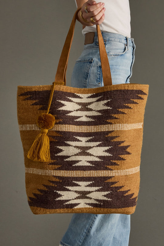 tan, brown and cream western tote, neutral tote bag, western inspired tote, aztec inspired tote, women's tote bag