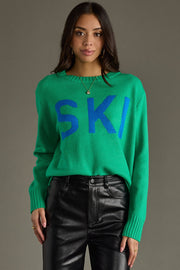 green and blue ski sweater, green sweater, ski sweater, colorful sweater, women's sweater