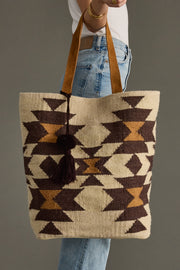 cream, brown and tan western tote bag, western tote, aztec-inspired tote bag, travel bag, women's tote bag, neutral tote