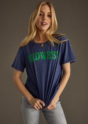 blue with green writing midwest graphic tee