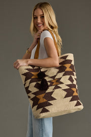 cream, brown and tan western tote bag, western tote, aztec-inspired tote bag, travel bag, women's tote bag, neutral tote