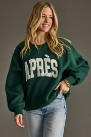 green apres sweatshirt, après sweatshirt, green sweatshirt, oversized sweatshirt, women's sweatshirt, ski trip