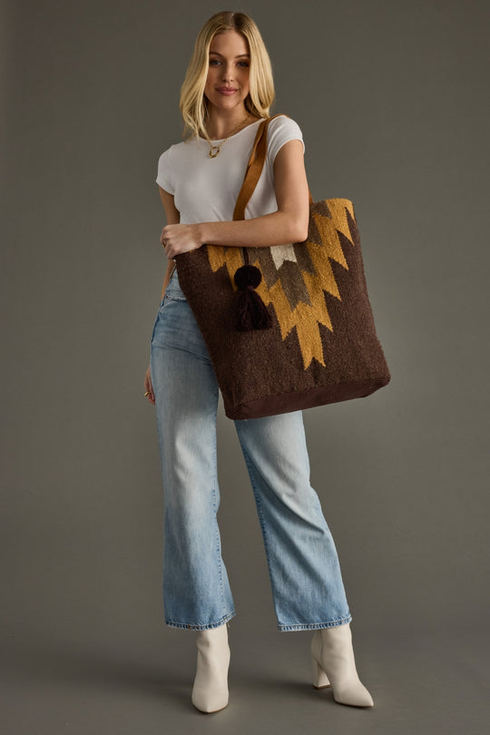 brown, tan and cream western inspired tote, tote bag, neutral tote bag, women's tote bag, travel bag