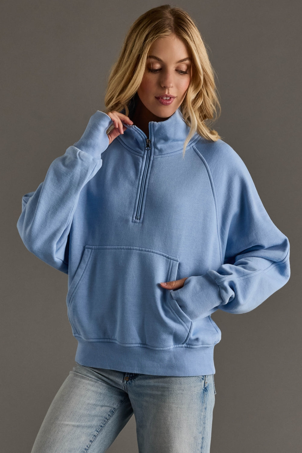 Light Blue Quarter Zip Sweatshirt – Panache Apparel Collection