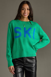 green and blue ski sweater, green sweater, ski sweater, colorful sweater, women's sweater