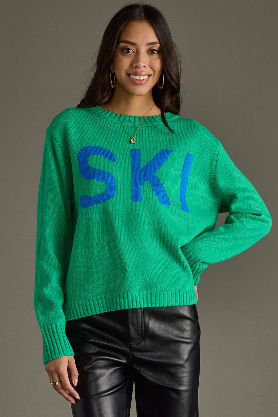 green and blue ski sweater, green sweater, ski sweater, colorful sweater, women's sweater