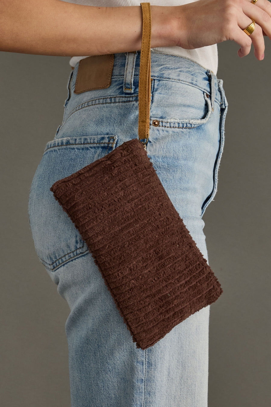 brown corduroy wristlet