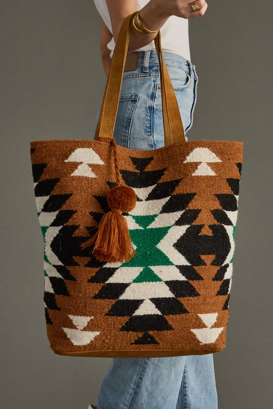 brown, black, green and white western-inspired tote, western tote, travel tote, women's tote bag