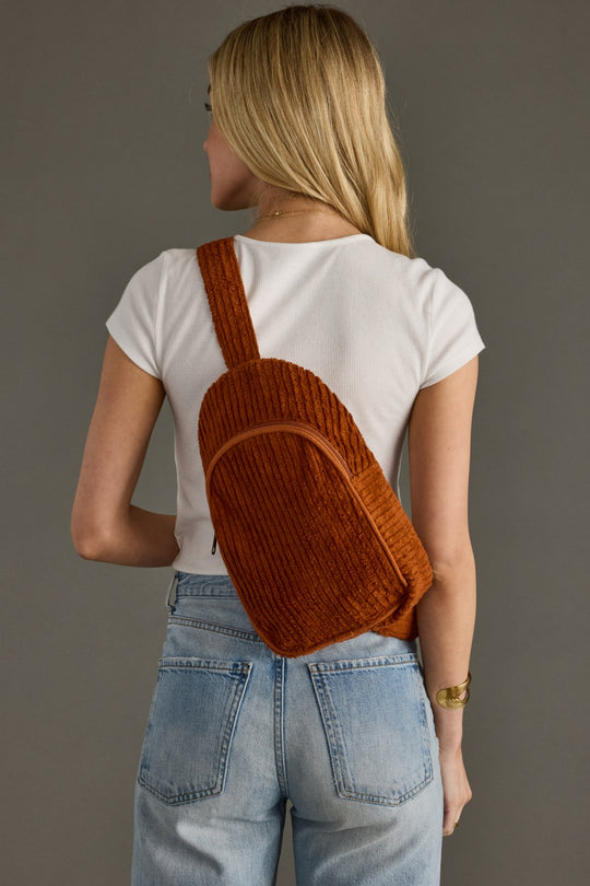rust corduroy sling bag