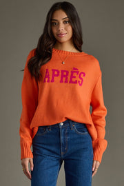 orange and pink apres sweater, apres sweater, colorful sweater, ski sweater, women's sweater, winter sweater