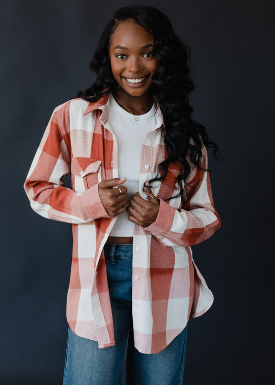 clay and cream plaid flannel