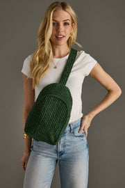 dark green corduroy sling bag
