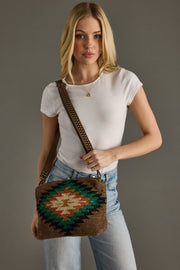 brown and multicolored western-inspired crossbody, western crossbody, aztec-inspired crossbody, women's crossbody bag, fall crossbody bag