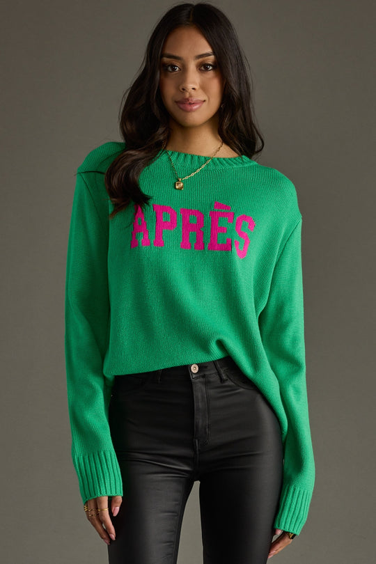 green and bright Pink Apres sweater, apres sweater, winter sweater, colorful sweater, women's sweater, ski sweater