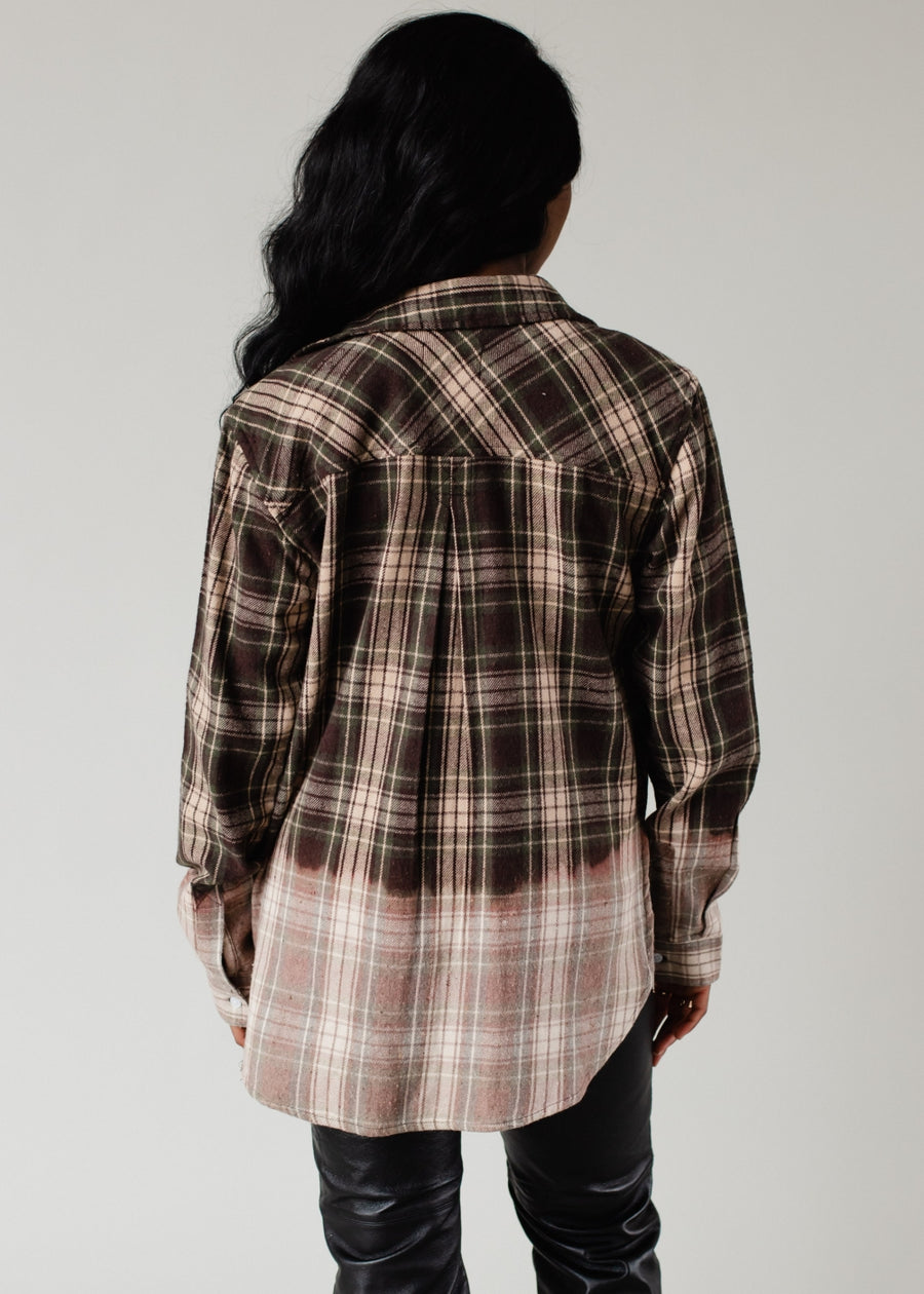 green, tan and black plaid flannel
