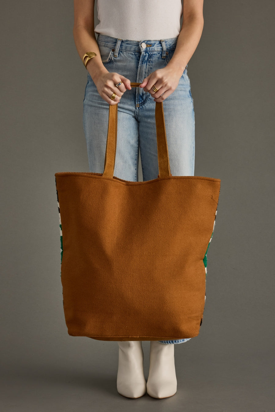brown, black, green and white western-inspired tote, western tote, travel tote, women's tote bag