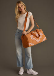 orange and light pink western duffel, colorful duffel bag, spring duffel bag, summer duffel bag, women's duffel bag, weekender bag