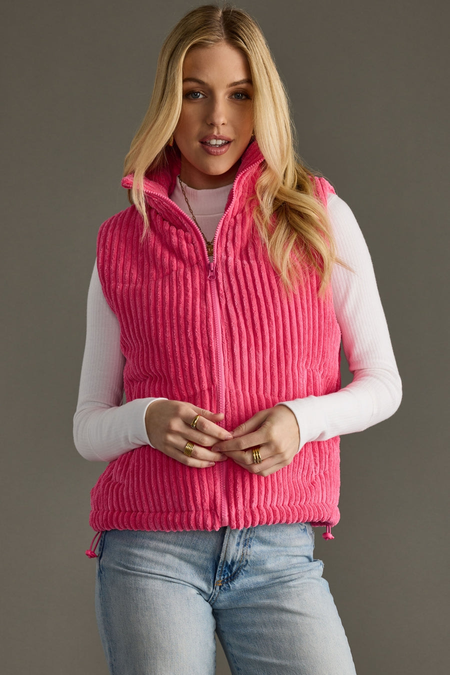 pink corduroy vest, pink vest, bright pink vest, corduroy vest, women's vest, winter vest, colorful vest