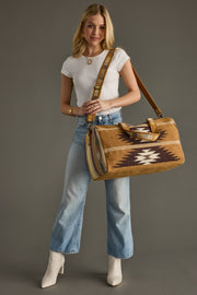tan, brown and cream western duffel, neutral duffel bag, western inspired duffel bag, aztec inspired duffel bag, women's duffel bag, weekender