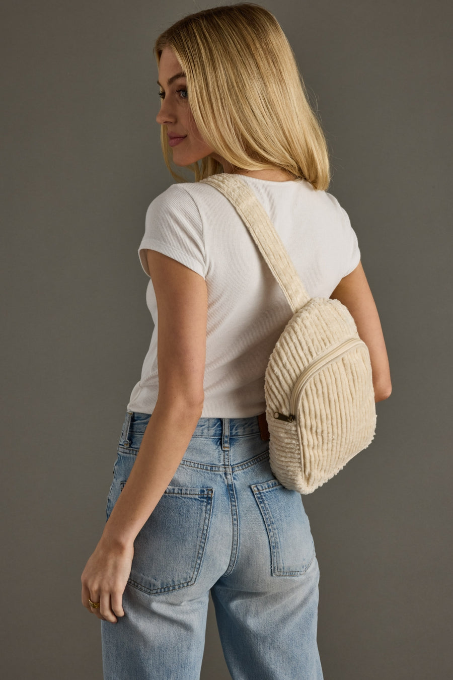 cream corduroy sling bag