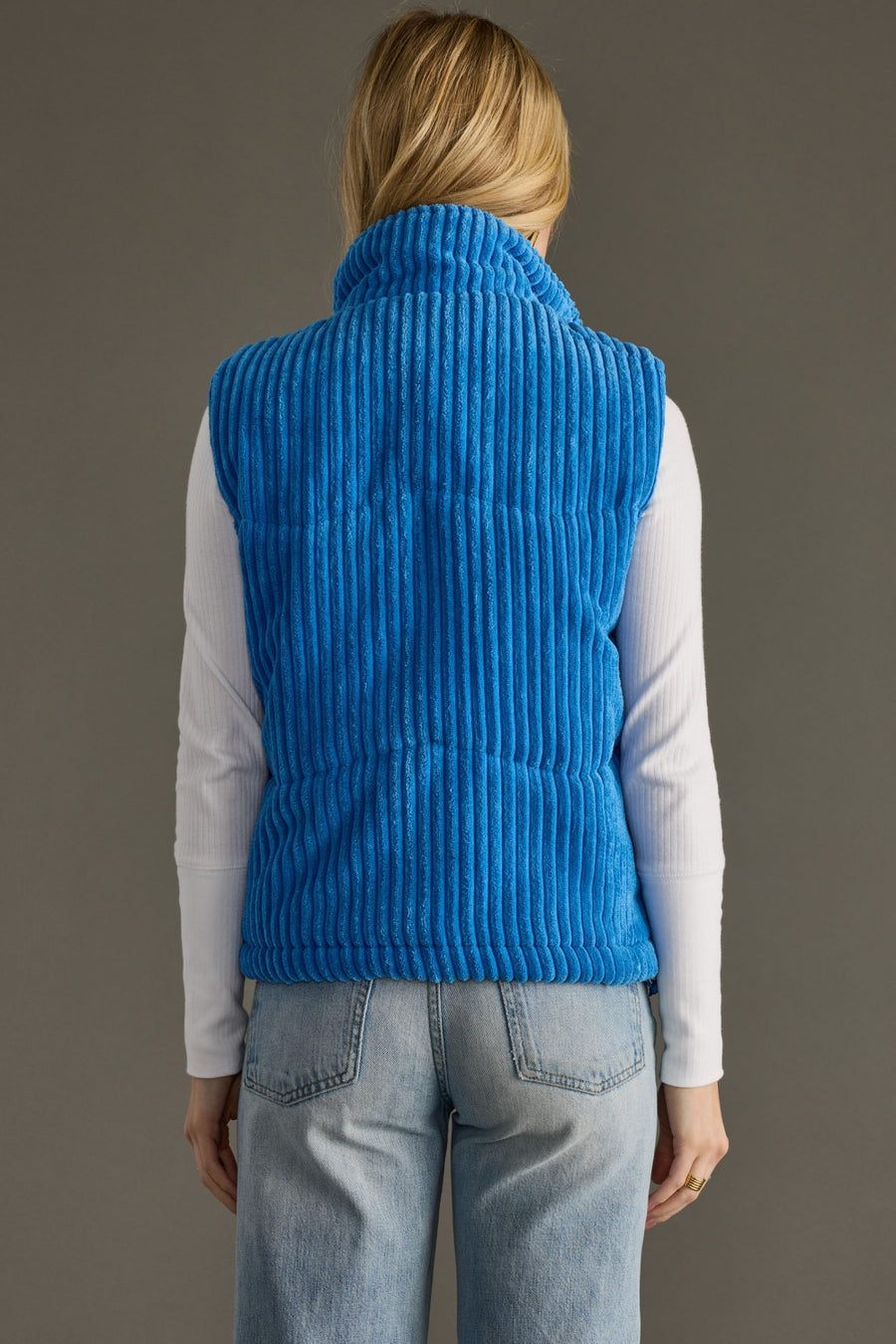blue corduroy vest, corduroy vest, women's vest, colorful vest, blue vest, winter vest, layering piece