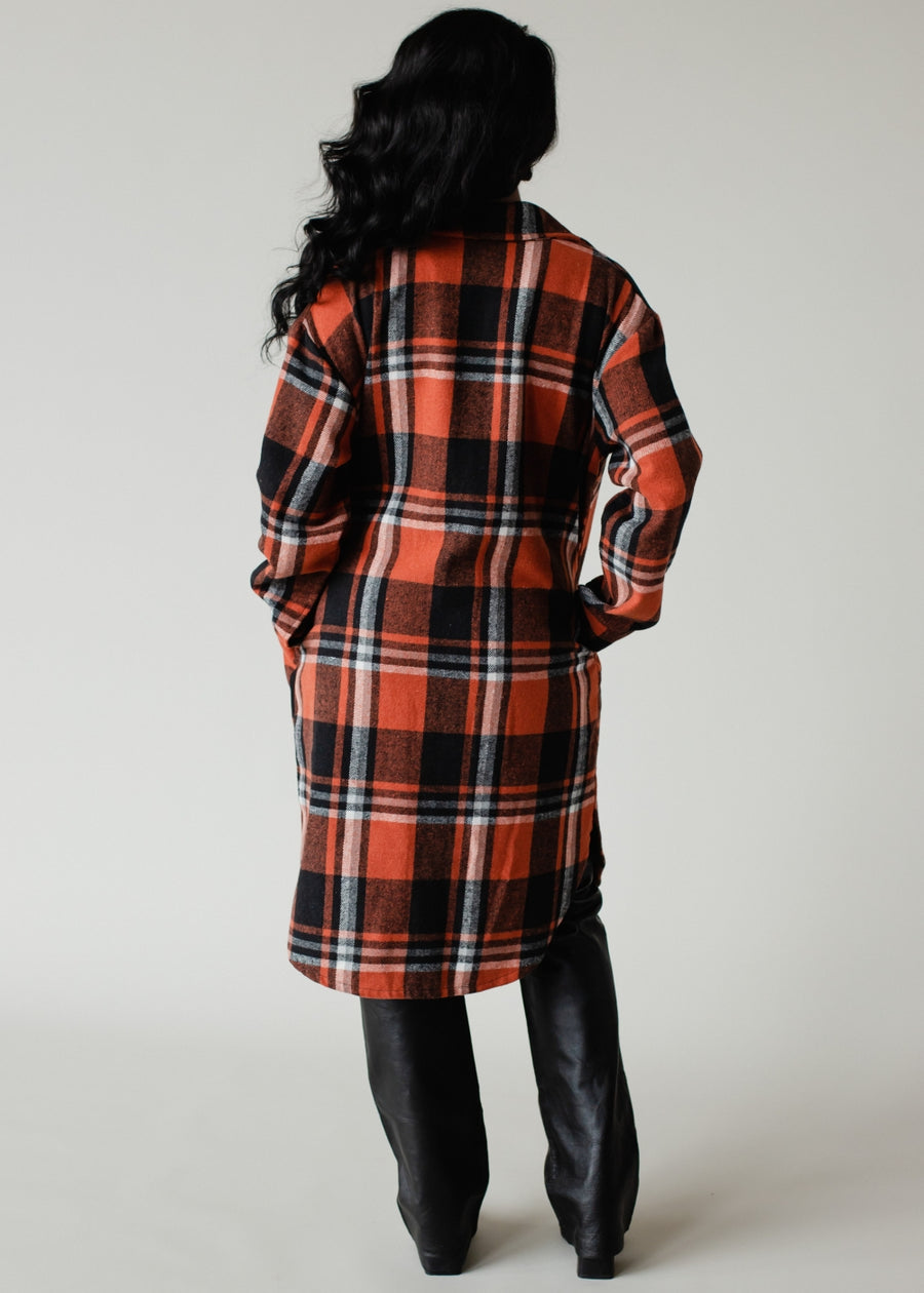 rust, black and cream plaid long flannel