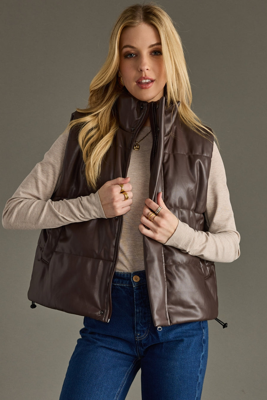 brown leather vest, leather vest, brown vest, fall vest, winter vest, neutral vest, women's vest