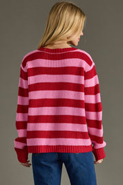 pink and red striped sweater, striped sweater, Christmas sweater, winter sweater, women's sweater