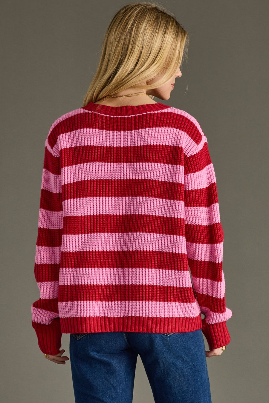 pink and red striped sweater, striped sweater, Christmas sweater, winter sweater, women's sweater
