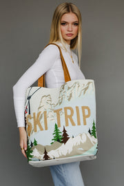 Ski Trip Scene Tote - Light Blue
