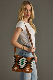 brown, black, green and white western crossbody bag, western crossbody, aztec-inspired crossbody, women's crossbody bag