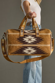 tan, brown and cream western duffel, neutral duffel bag, western inspired duffel bag, aztec inspired duffel bag, women's duffel bag, weekender