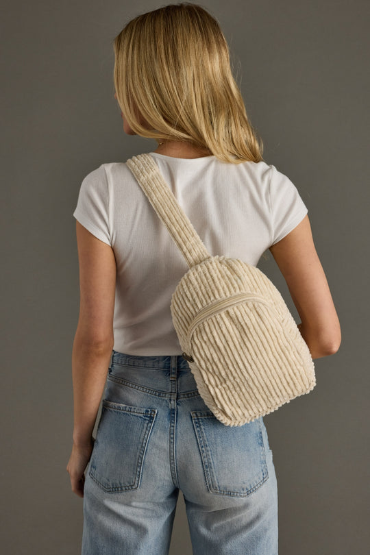 cream corduroy sling bag