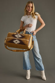tan, brown and cream western duffel, neutral duffel bag, western inspired duffel bag, aztec inspired duffel bag, women's duffel bag, weekender