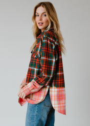 green, navy, orange and white plaid flannel