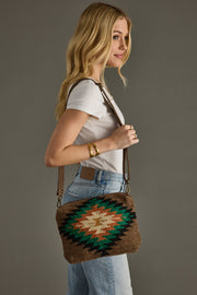 brown and multicolored western-inspired crossbody, western crossbody, aztec-inspired crossbody, women's crossbody bag, fall crossbody bag