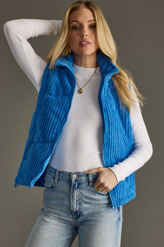 blue corduroy vest, corduroy vest, women's vest, colorful vest, blue vest, winter vest, layering piece