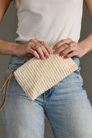 cream corduroy wristlet