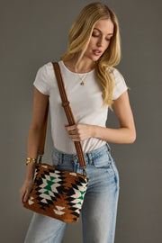 brown, black, green and white western crossbody bag, western crossbody, aztec-inspired crossbody, women's crossbody bag