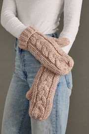 blush cable knit mittens