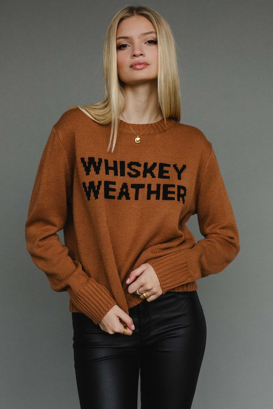 whiskey weather crewneck sweater orange brown