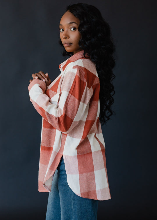 clay and cream plaid flannel