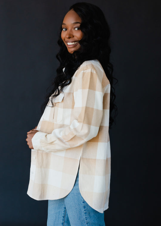 tan and ivory plaid flannel