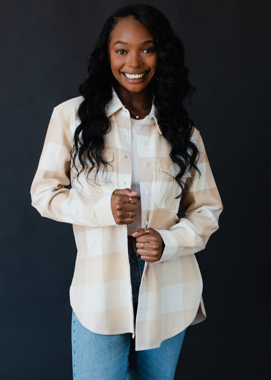 tan and ivory plaid flannel