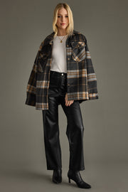 black, tan and gray plaid jacket, women's jacket, neutral jacket, fall jacket, neutral shacket